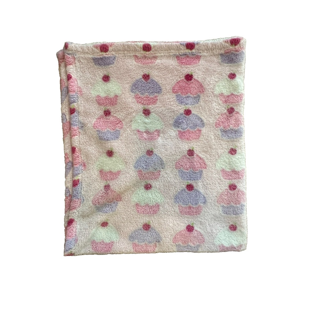 Cutie‎ Pie Baby Blanket Cupcakes Pink Purple Soft 28x38
